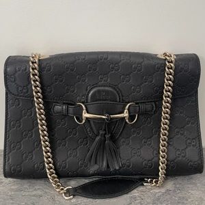 Women’s Black Gucci Medium GG Signature Emily Chain Shoulder Bag